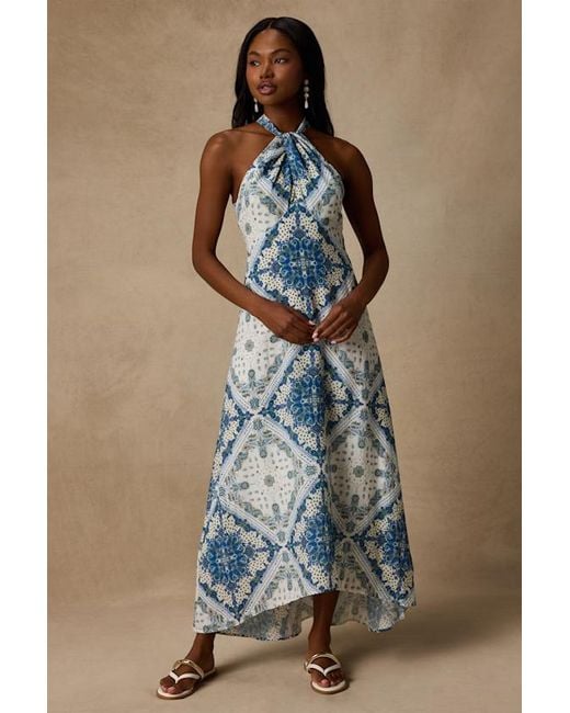 Lulus Blue Hania And Boho Print Halter Midi Dress