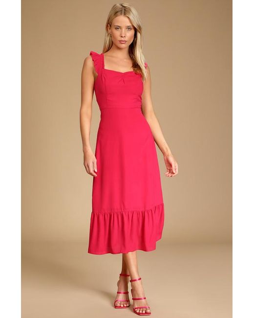 Lulus Pink Forever My Sweetheart Ruffled Midi Dress