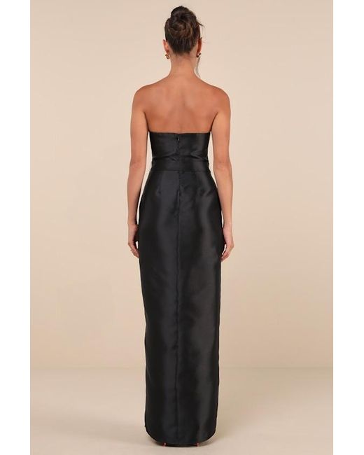 Lulus Black Luxe Sweetie Taffeta Belted Strapless Maxi Dress