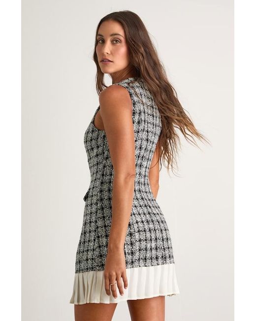 Lulus White Moroni Tweed Pleated Hem Mini Dress
