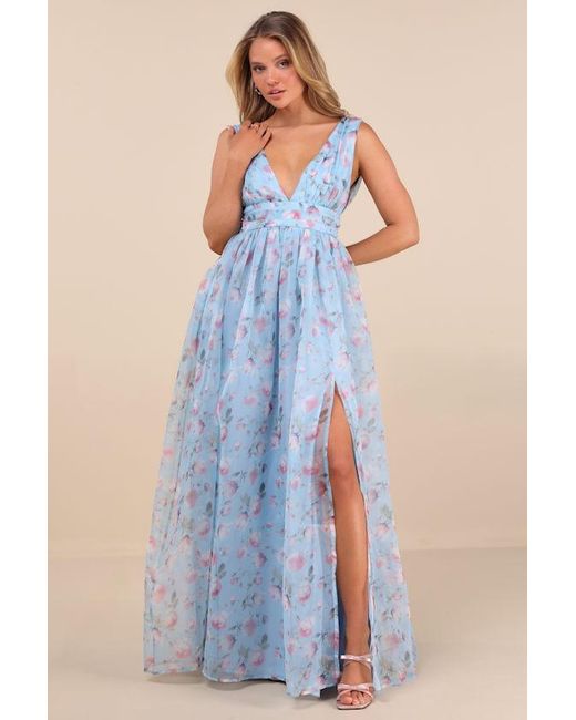 Lulus Black Garden Romance Floral Print Organza Maxi Dress