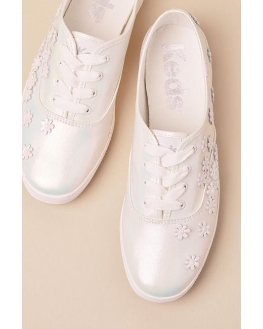 Keds Natural Champion Iridescent Canvas Floral Lace-Up Sneakers