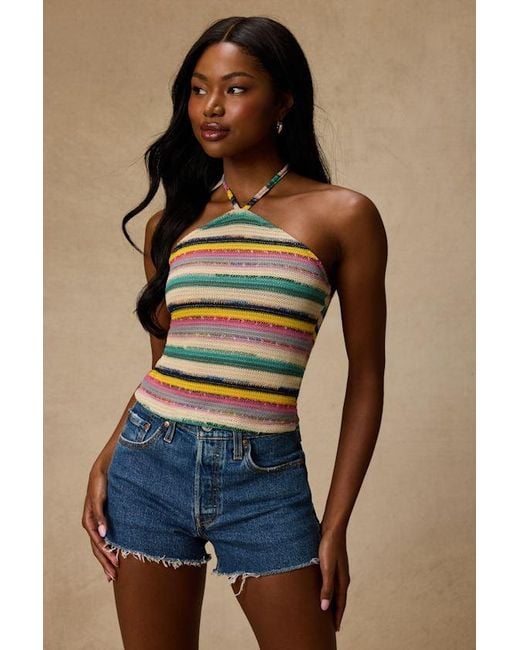 Lulus Natural Thara Multi Striped Crochet Halter Top