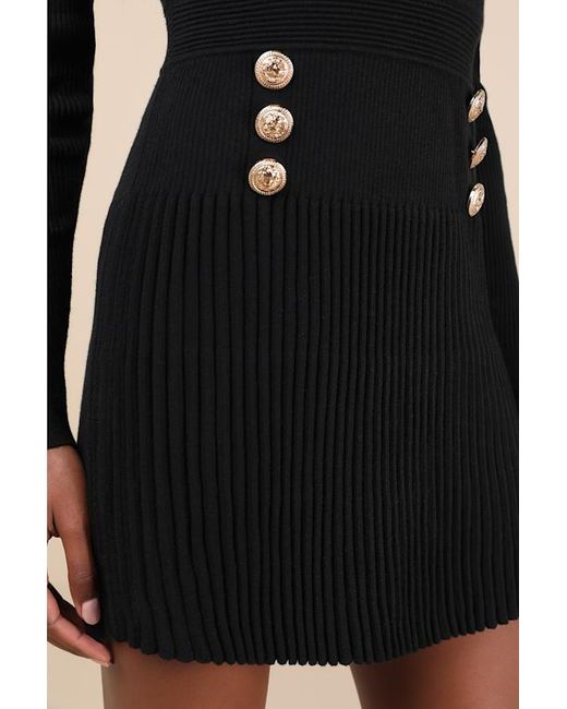 Lulus Black Chicest Crush Ribbed Long Sleeve Mini Sweater Dress
