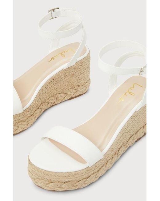 Lulus White Cesilie Ankle Strap Platform Espadrille Wedges