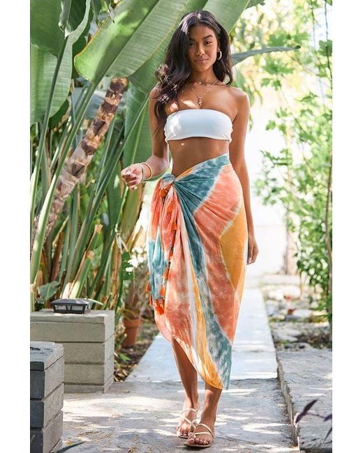 Lulus Green Sunny Livin' Multi Tie-Dye Print Swim Cover-Up Sarong