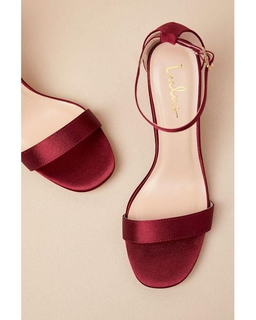 Lulus Pink Arylee Sangria Satin Ankle Strap Heels