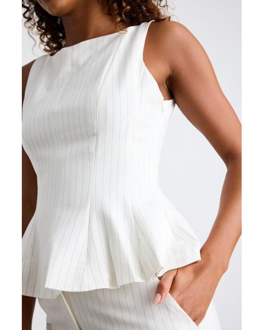Lulus Natural Matija Pinstriped Boat Neck Peplum Sleeveless Top