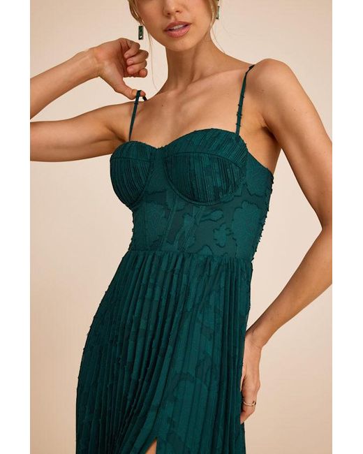 Lulus Blue Dacie Emerald Floral Burnout Pleated Bustier Maxi Dress