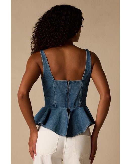 Lulus Blue Darby Medium Wash Denim Peplum Top