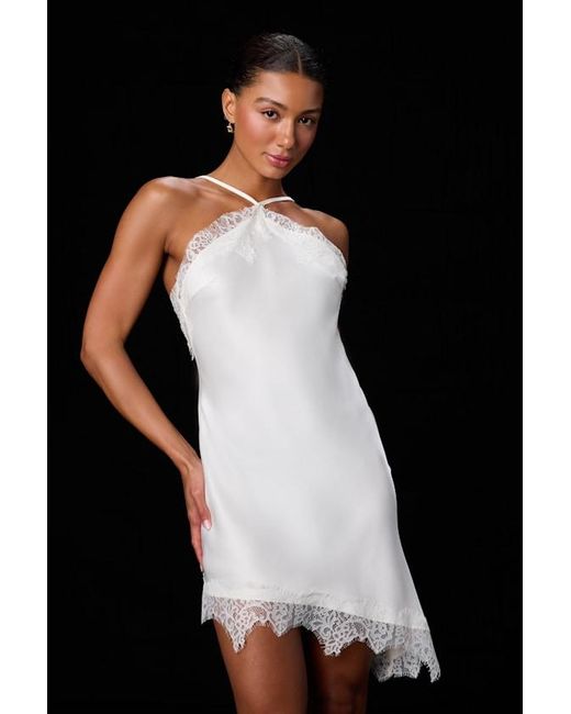 Lulus Black Starlee Lace Satin Asymmetrical Mini Dress