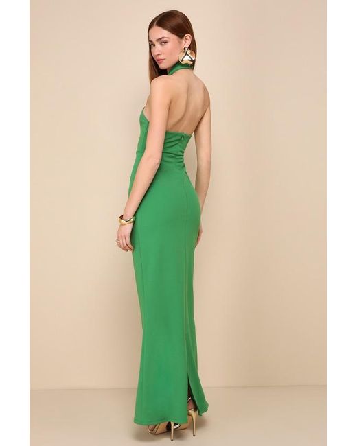 Lulus Mesmerizing Perfection Halter Neck Backless Maxi Dress in Green |  Lyst UK