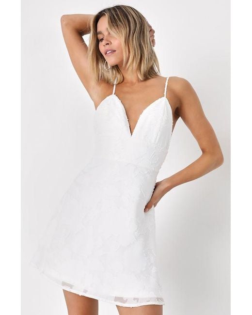 Lulus White Mindful Muse Floral Burnout Skater Mini Dress
