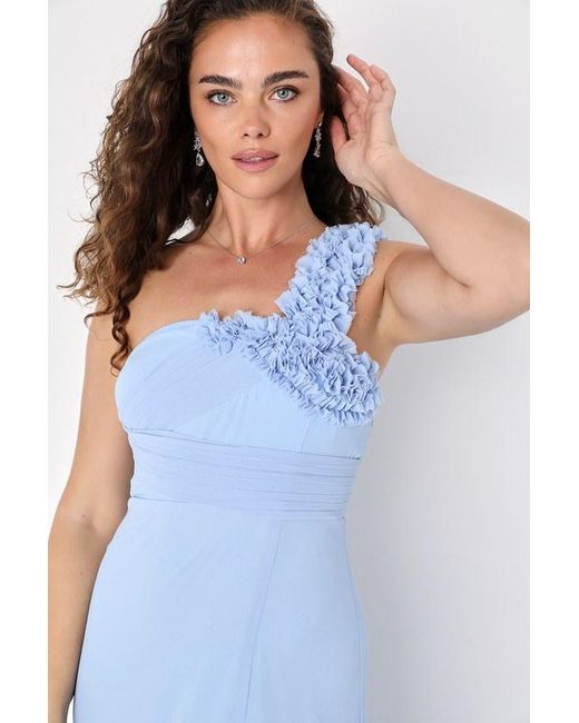 Lulus Blue Elegant Invite Light Ruffled One-Shoulder Maxi Dress