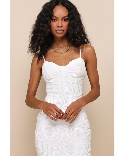 Lulus Natural Undeniable Icon Textured Bustier Bodycon Midi Dress