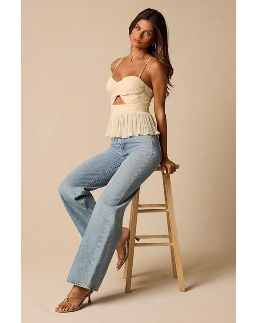 Lulus Blue Toluca Cream Pleated Lace-Up Cami Top
