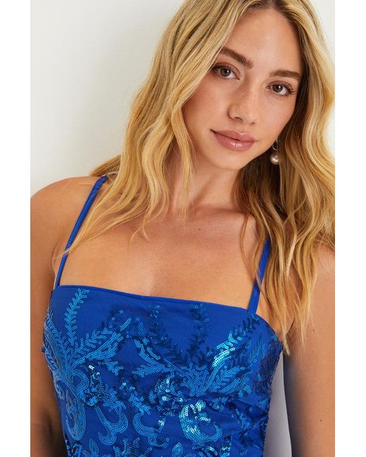 Lulus Blue Divine Energy Sequin Lace-Up A-Line Mini Dress