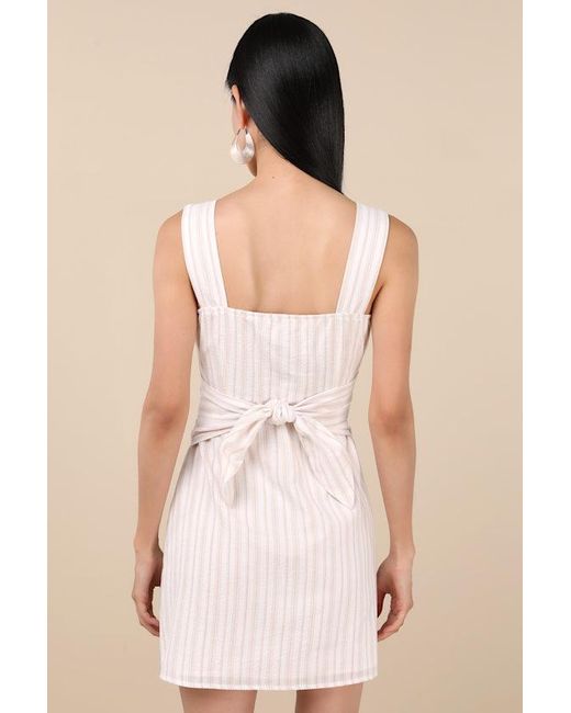 Lulus Natural Sarie And Striped Button-Front Mini Dress
