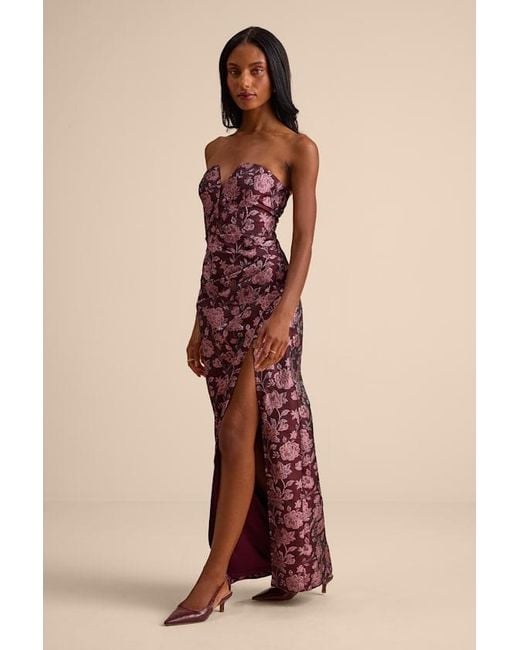 Lulus Purple Dâ€Amore Plum Floral Jacquard Strapless Tulip Maxi Dress