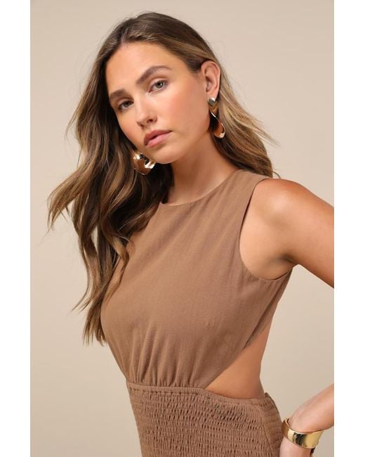 Lulus Natural Melina Backless Drop Waist Midi Dress
