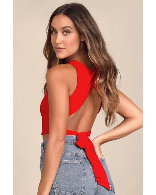 Lulus Red Let's Tie It Tie-Back Cropped Tank Top