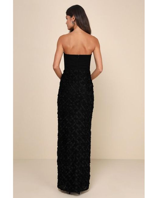 Lulus Black Ravishing Appeal 3D Floral Applique Strapless Maxi Dress