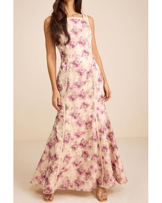 Lulus Pink Morgan Cream Floral Backless Mermaid Maxi Dress