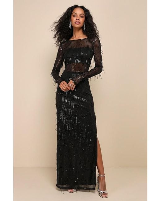 formal & gown long sleeve maxi dress La Nuit Black High-Neck Long-Sleeve Maxi Dress With Cape – Club L London main image 1