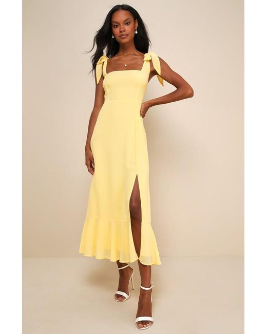 Lulus Natural Summer Invite Tie-Strap Tiered Midi Dress