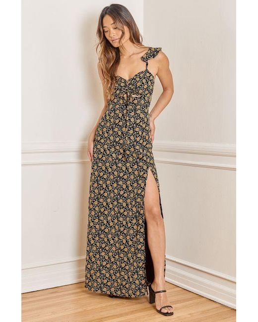 Lulus Women's Natural The Way To Love Floral Print Ruffled Maxi Dress