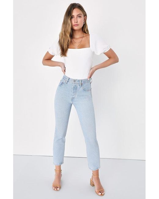 Lulus White Abundance Of Love Textured Puff Sleeve Tie-Back Bodysuit