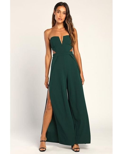Lulus Green Make Your Statement Emerald Strapless Cutout Wide-Leg Jumpsuit