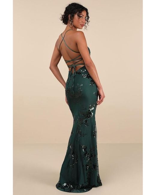lulus valhalla forest lace up maxi dress Green Sequin Lace Lulus Forest Green Dress Photo Finish Forest Green Sequin Lace  Up Maxi Dress Lulu TikTok