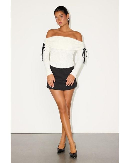 Lulus White Bellaria Textured Off-The-Shoulder Bow Sweater Top
