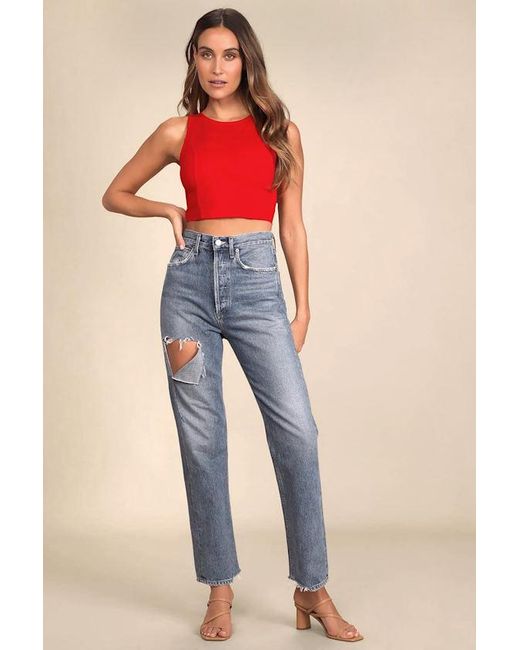 Lulus Red Let's Tie It Tie-Back Cropped Tank Top