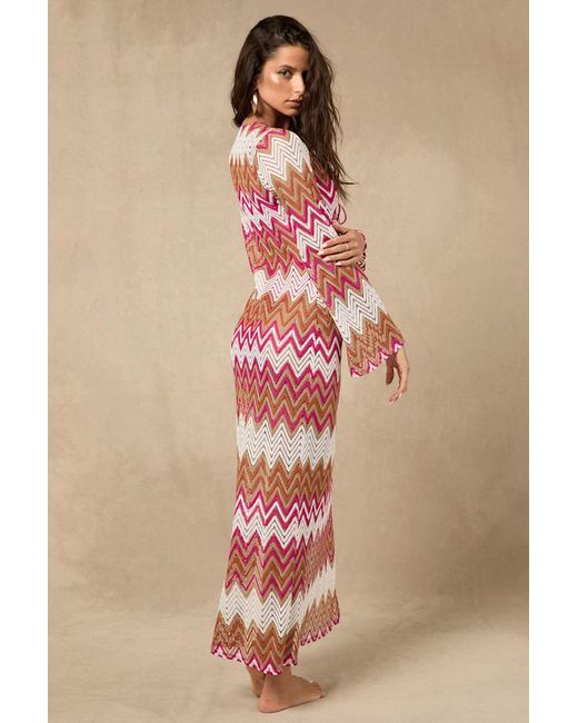 Lulus Pink Virelle And Multi Chevron Crochet Maxi Swim Cover-Up