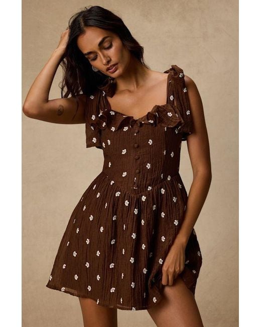 Lulus Brown Nixie Textured Floral Embroidered Mini Dress