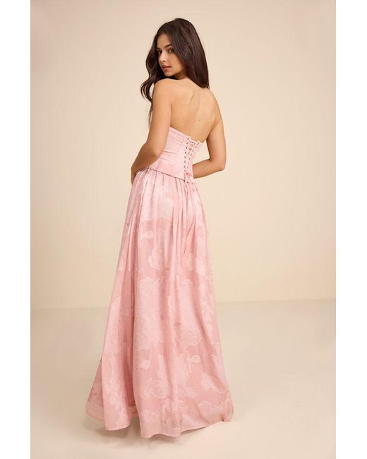 Lulus Pink Alanis Floral Burnout Lace-Up Maxi Dress