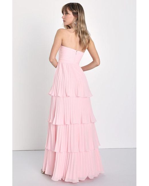 Lulus Pink Seriously Sensational Strapless Tiered Maxi Dress