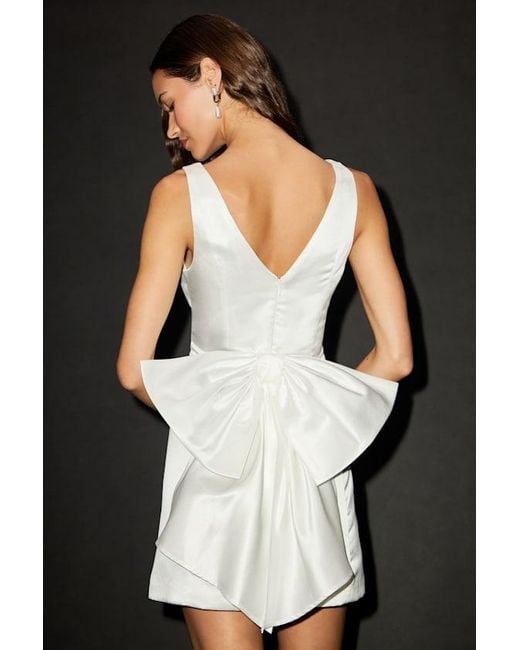 Lulus White Charming Celebration Taffeta Bow Mini Dress