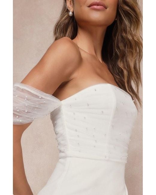 Lulus Natural Profound Glamour Pearl Off-The-Shoulder Tulip Maxi Dress