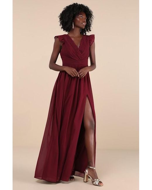 Lulus Red Gorgeous Goal Pleated Backless Surplice Maxi Dress
