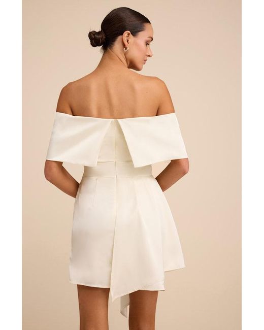 Lulus Natural Always Celebrating Satin Off-The-Shoulder Mini Dress