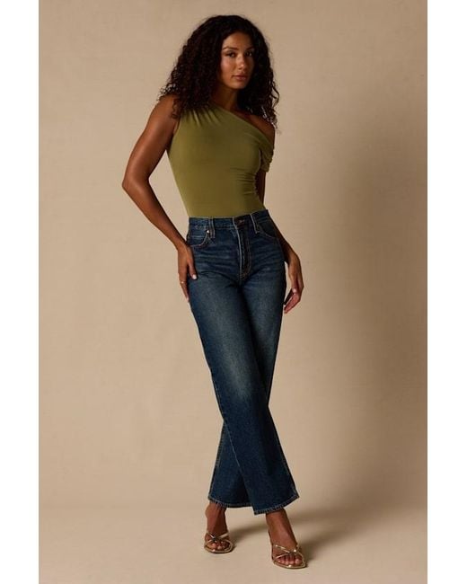 Lulus Blue Lulah Slinky Knit Asymmetrical Bodysuit
