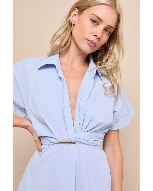 Lulus Blue Breeze By Tie-Back Mini Dress With Pockets