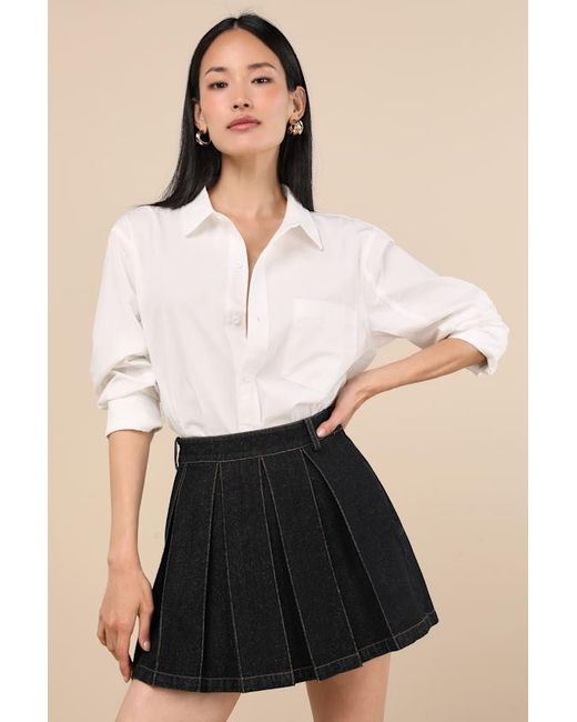 Lulus Black Taliyah Washed Denim Pleated High-Rise Mini Skirt
