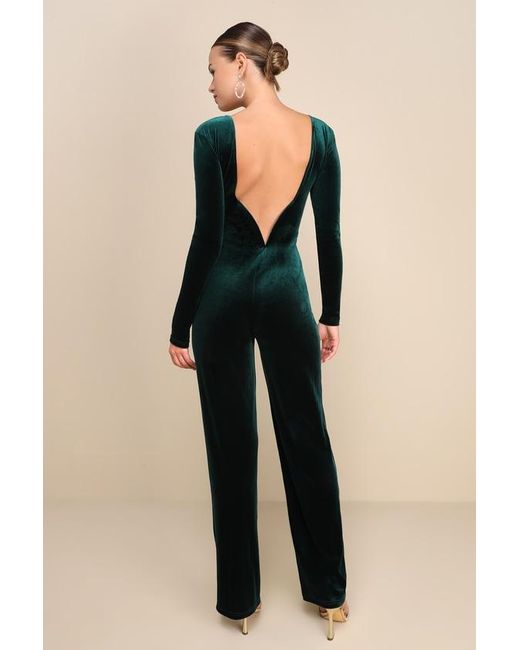 Lulus Black Instant Stunner Velvet Backless Jumpsuit