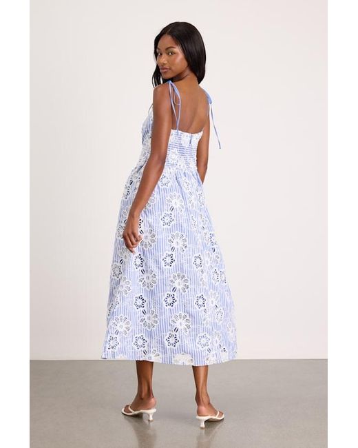 Lulus Blue Shilah Striped Floral Tie-Strap Midi Dress
