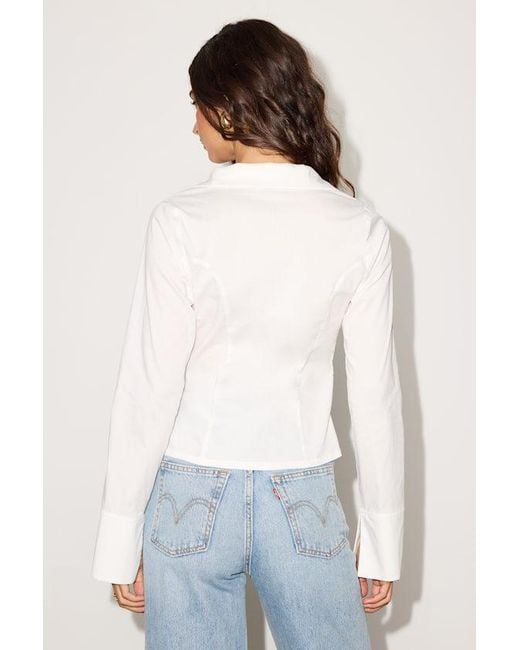 Lulus White Auclair Poplin Tie-Front Collared Long Sleeve Top