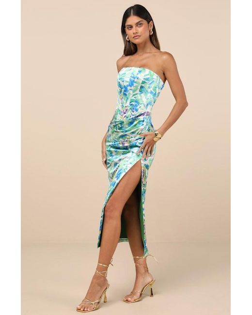 Lulus Green Deasia And Floral Bustier Midi Dress